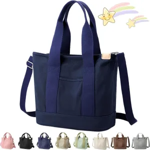 Elmyse Canvas Tote Bag for Women - Large Capacity Multi-Pocket Handbag and Crossbody Bag for Office & Travel