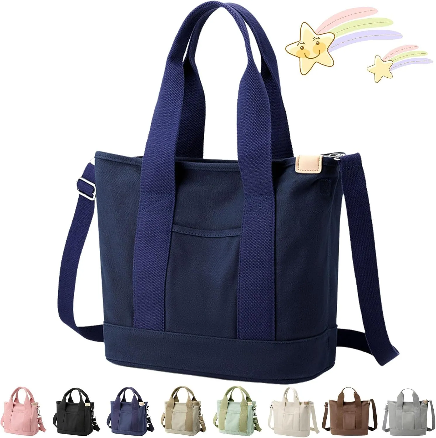 Elmyse Canvas Tote Bag for Women - Large Capacity Multi-Pocket Handbag and Crossbody Bag for Office & Travel