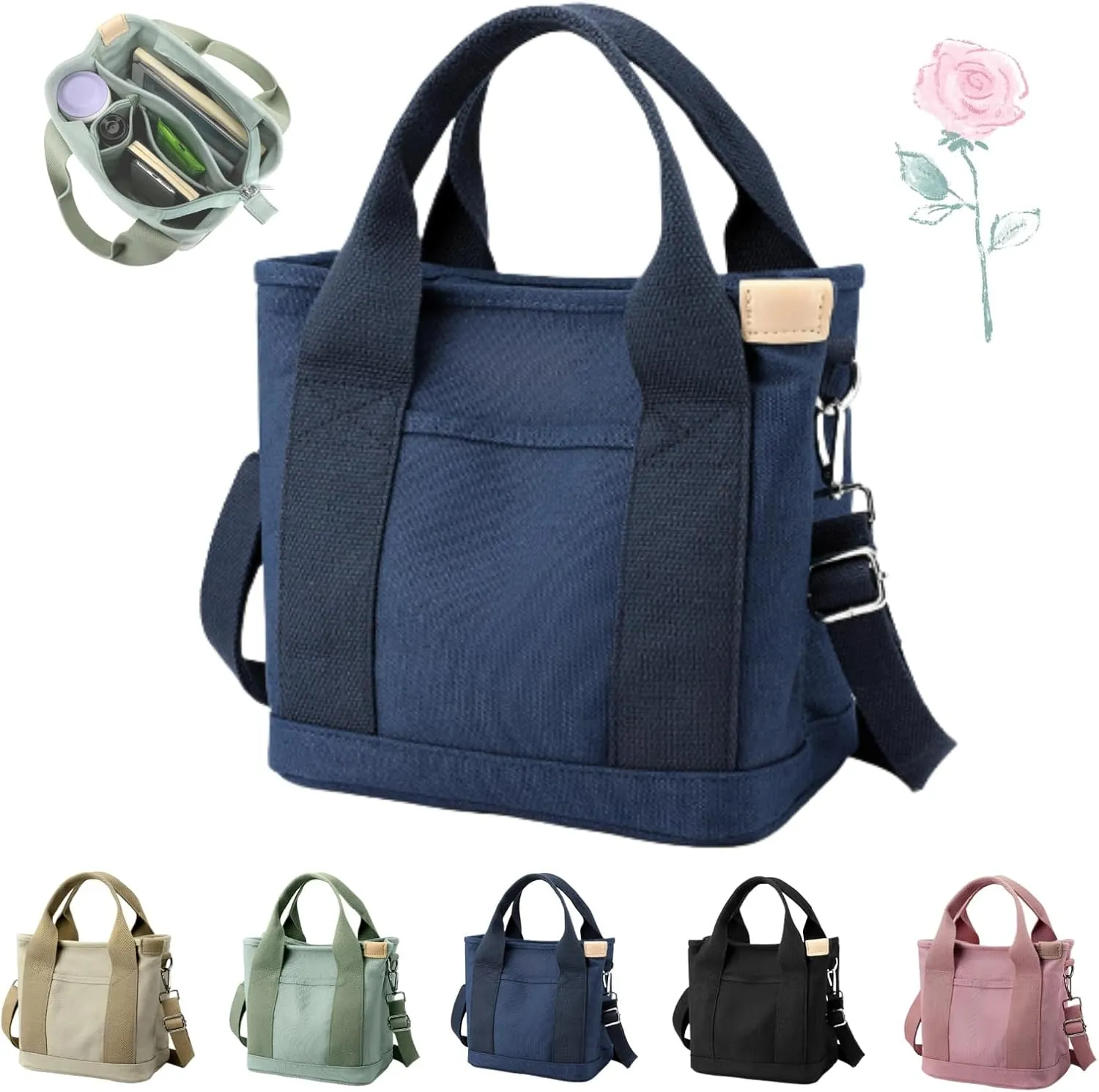 Elmyse Handbag, Elmyse Canvas Bag, Large Capacity Multi-pocket Handbag, Canvas Tote Bag Women for Office and Travel