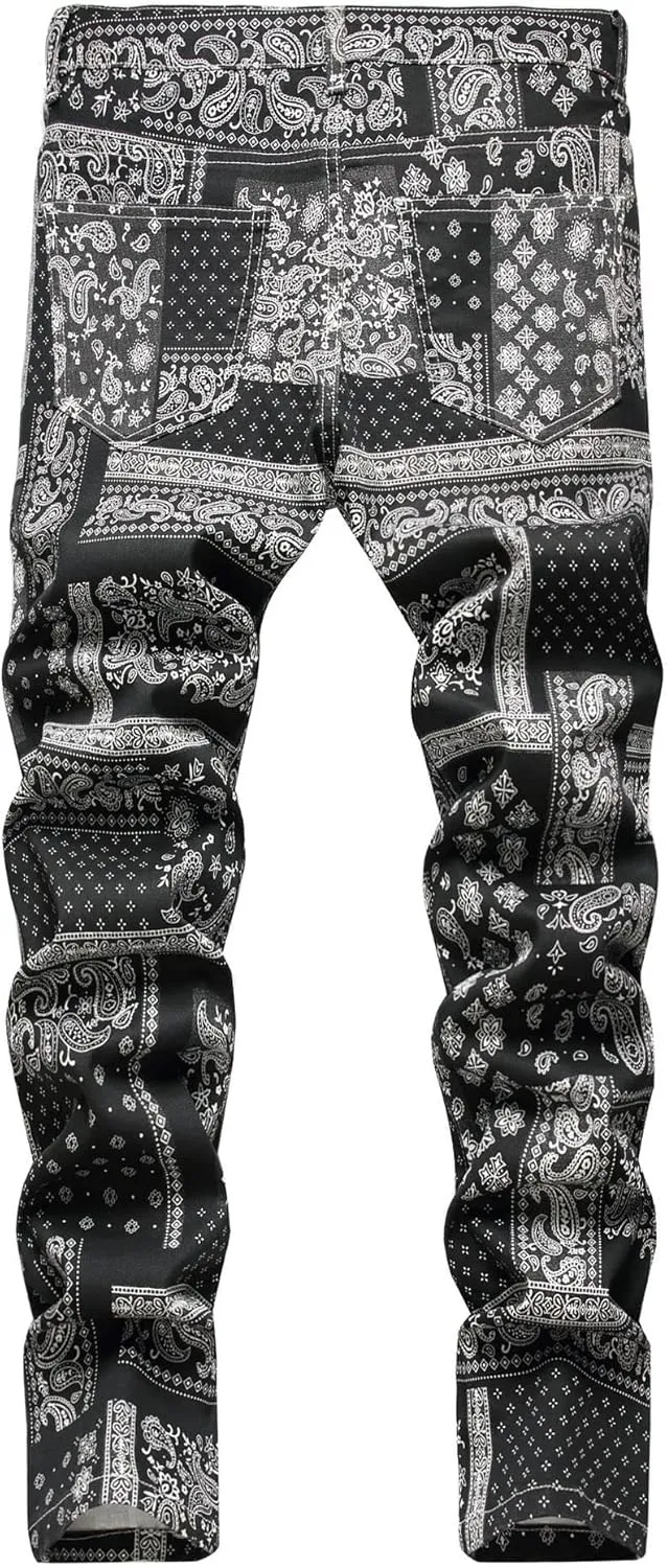 Enrica Men's Casual Printed Jeans Skinny Denim Pants