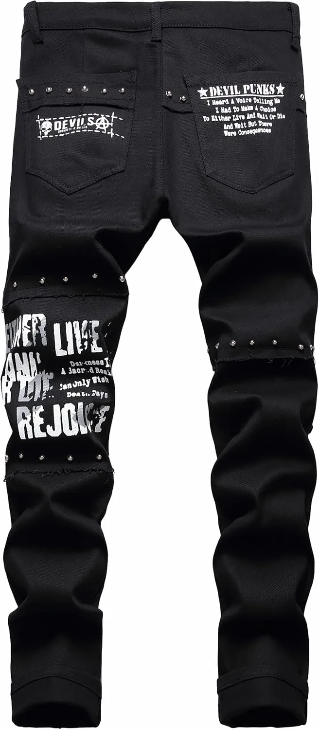 Enrica Men's Casual Printed Jeans Skinny Denim Pants
