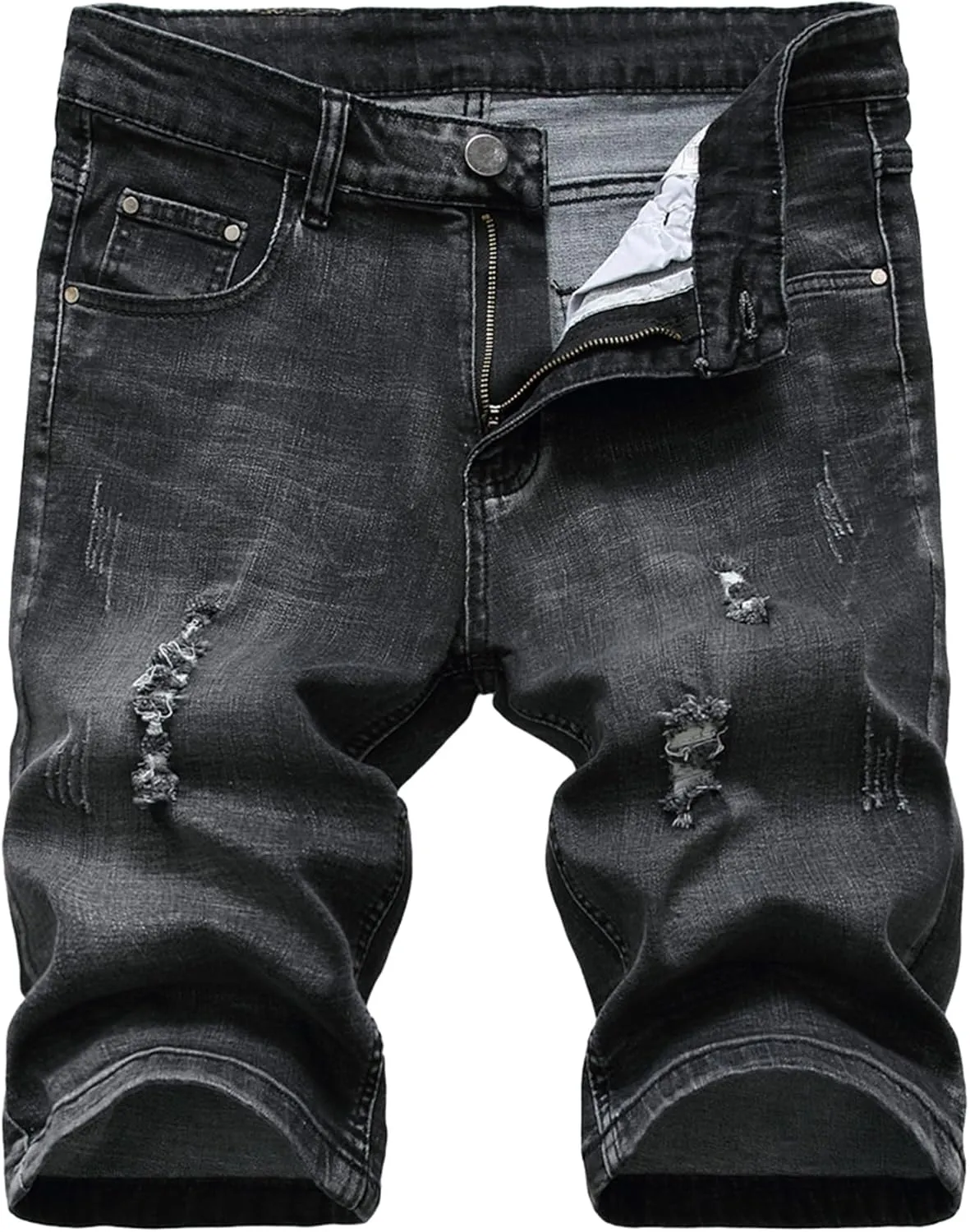 Enrica Men's Casual Printed Regular Fit Ripped Denim Shorts