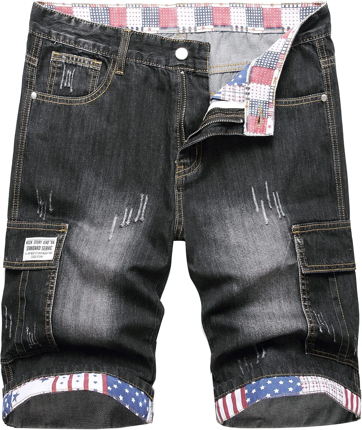 Enrica Men's Casual Printed Regular Fit Ripped Denim Shorts