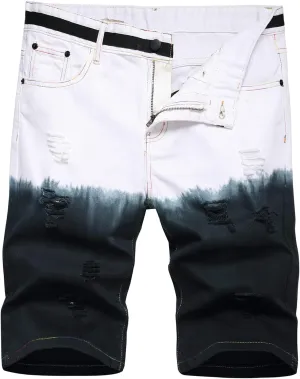 Enrica Men's Casual Printed Regular Fit Ripped Denim Shorts