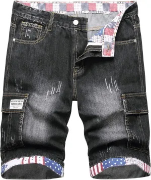 Enrica Men's Casual Printed Regular Fit Ripped Denim Shorts