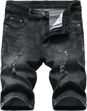 Enrica Men's Casual Printed Regular Fit Ripped Denim Shorts