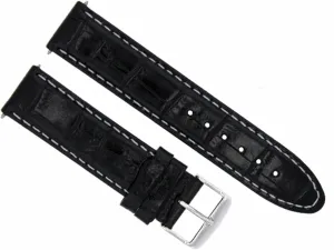 Eparts 18mm Leather Watch Band Strap Compatible With Omega Seamaster Speedmaster Moonblack With White Stitching