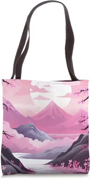 Ephemeral Canvas Dreams Pastel Peaks with Cherry Blossoms Tote Bag