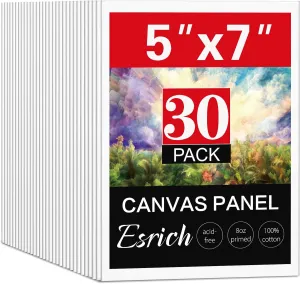 ESRICH 5x7IN Small Canvases for Painting, 30 Pack Mini Canvas Boards for Painting Canvas Primed Acid Free Mini Blank Canvas Panels for Oil Paint,Watercolor,Acrylic Paint,Gouache&Tempera.