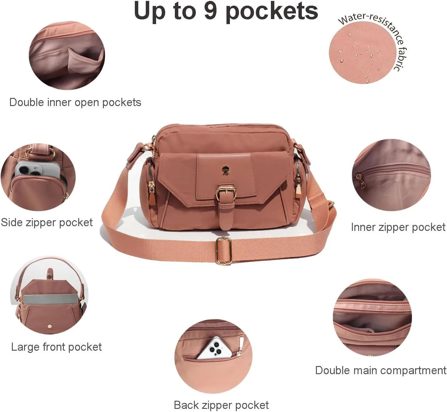 ESVAN Crossbody Bags for Women, Fashion Purses for Women Handbags Shoulder Bag with 2 Detachable Strap