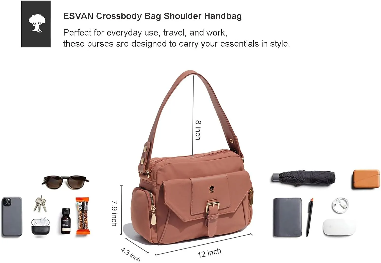 ESVAN Crossbody Bags for Women, Fashion Purses for Women Handbags Shoulder Bag with 2 Detachable Strap