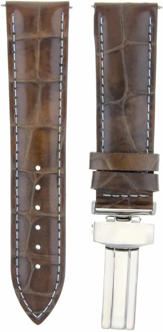 Ewatchparts 19mm Leather Watch Band Strap Compatible With Maurice Lacroix Watch Deployment Clasp Light Brown With White Stitching