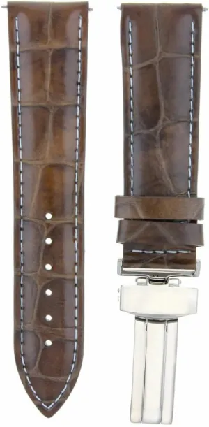 Ewatchparts 19mm Leather Watch Band Strap Compatible With Maurice Lacroix Watch Deployment Clasp Light Brown With White Stitching