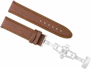 Ewatchparts 20mm Leather Smooth Watch Band Strap Compatible With Jaeger Lecoultre Master Q1538420 Light Brown With Orange Stitching