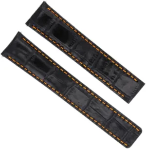 Ewatchparts 20mm Leather Watch Band Strap Compatible With Cartier Tank Francaise Watch With Clasp Black With Orange Stitching