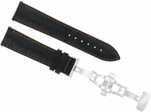 Ewatchparts 20mm Leather Watch Band Strap Compatible With Omega Seamaster Speedmaster Mark II Black With Orange Stitching