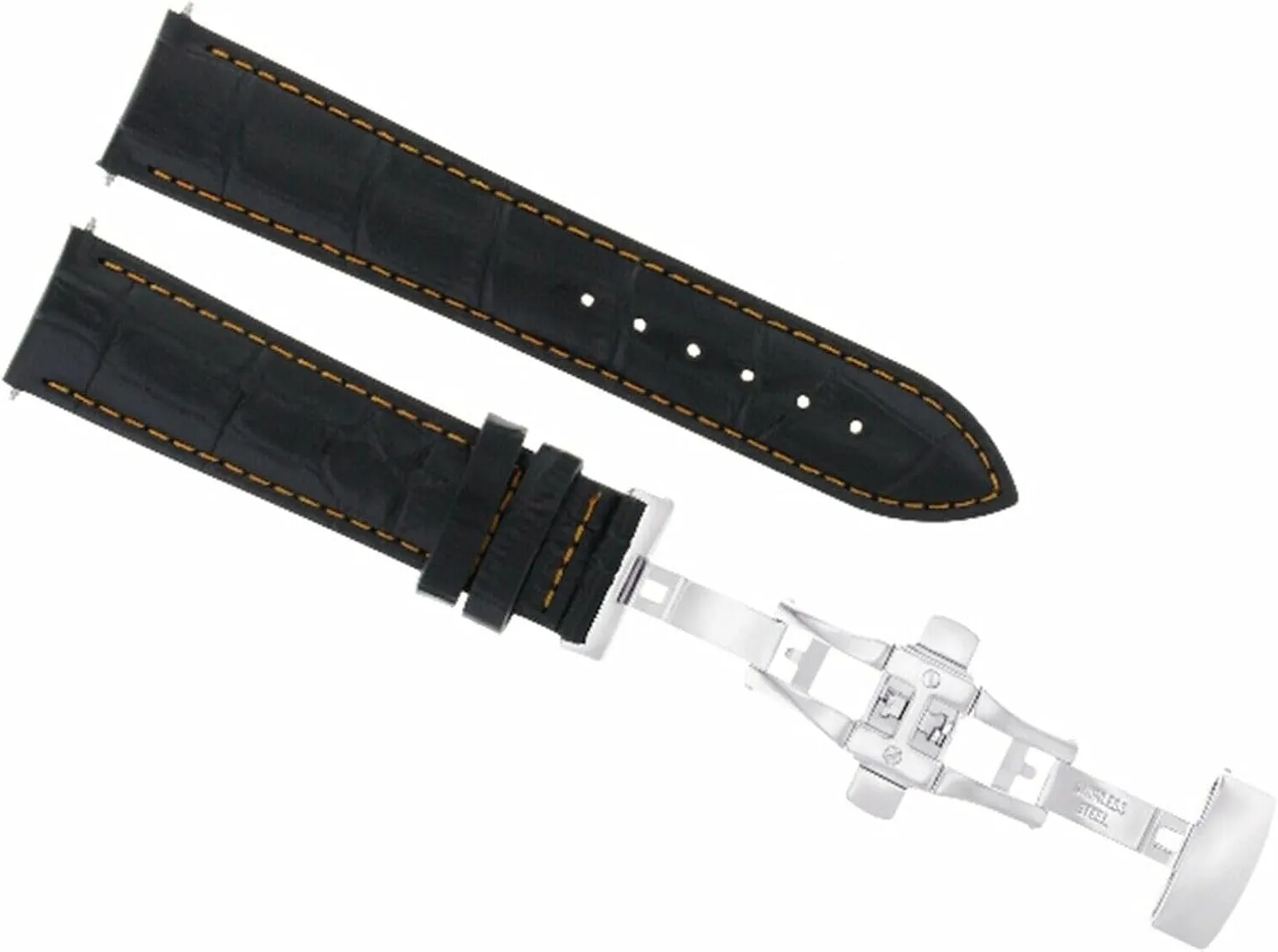 Ewatchparts 20mm Leather Watch Band Strap Compatible With Omega Seamaster Speedmaster Mark II Black With Orange Stitching