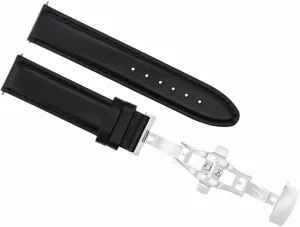Ewatchparts 20mm Leather Watch Band Strap Smooth Compatible With Ulysse Nardin Waterproof Deployment Clasp Black