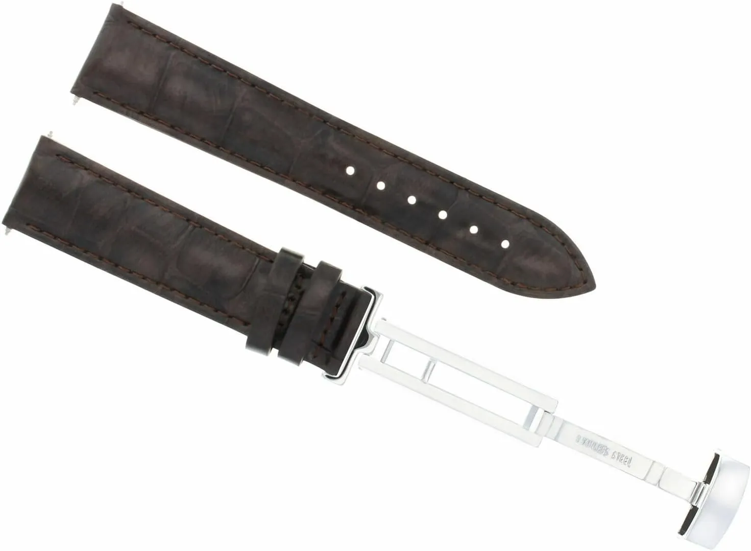 Ewatchparts 22mm Leather Watch Band Strap Compatible With Girard Perregaux Deployment Clasp Dark Brown