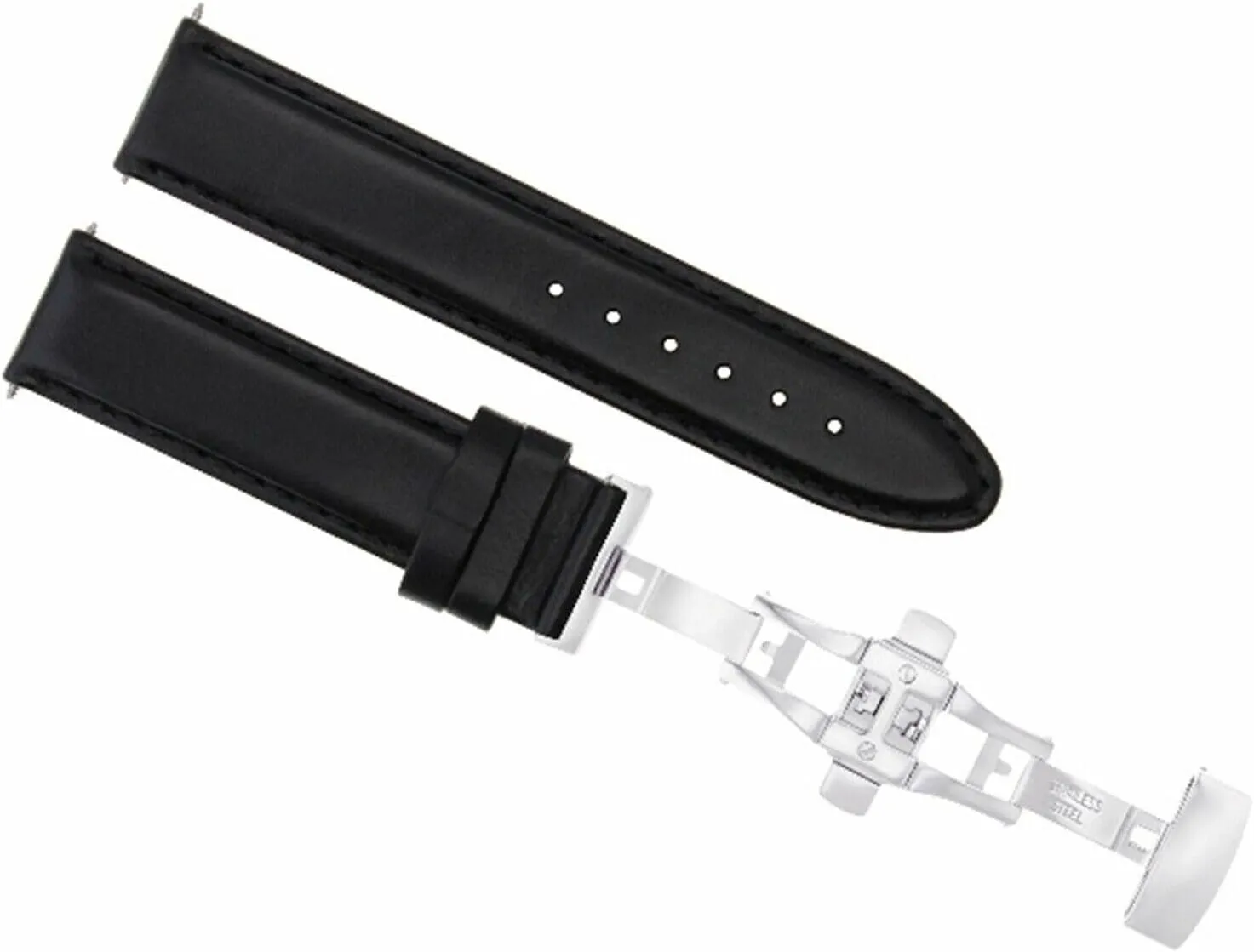 Ewatchparts 22mm Leather Watch Band Strap Smooth Compatible With Jaeger Lecoultre With Clasp Black