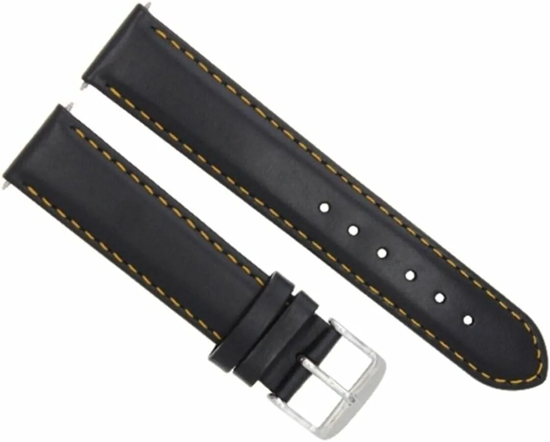 Ewatchparts 22mm Leather Watch Band Strap Smooth Compatible With Montblanc Timewalker Black With Orange Stitching