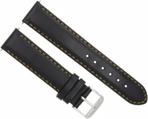 Ewatchparts 22mm Leather Watch Band Strap Smooth Compatible With Montblanc Timewalker Black With Orange Stitching