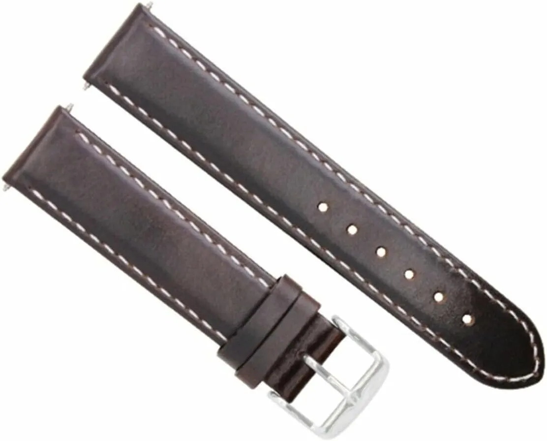 Ewatchparts 22mm Leather Watch Band Strap Smooth Compatible With Omega Seamaster Planet Ocean Dark Brown With White Stitching