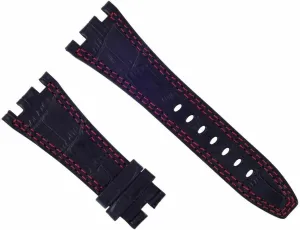 Ewatchparts 28mm Leather Watch Band Strap Compatible With Audemars Piguet Royal Oak Black With With Red Stitching