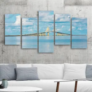 EXLOJMWTPOR Canvas Wall Art Painting Sunshine Skyway Bridge over Tampa bay in Florida Prints on Giclee Modern Artwork Stretched and Framed Posters Home Decor Ready to Hang, Multicolor, 60x32 inch
