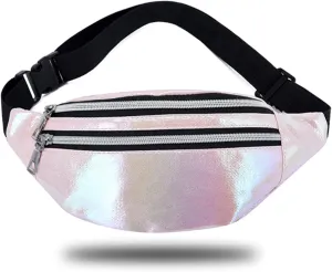 eYLun Women Holographic Fanny Pack Waist Bag Crossbody Bag Shiny Waist Pack Waterproof Bumbag Running and Traveling Pink