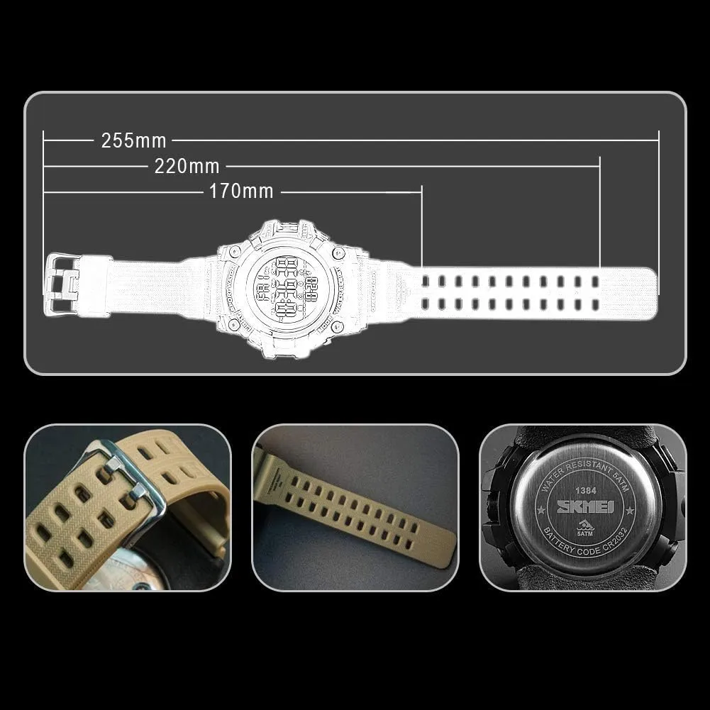 FANMIS Men's Digital Waterproof Sports Watch Military Multifunction Dual Time Stopwatch Alarm Backlight 50M Water Resistant Watch