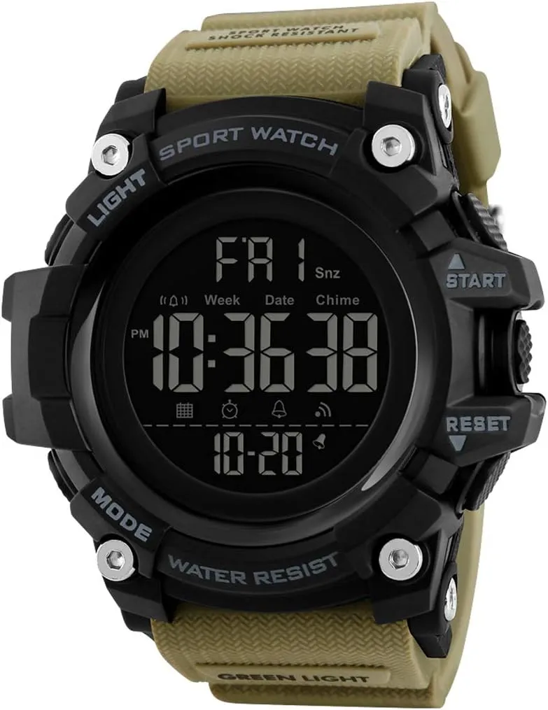 FANMIS Men's Digital Waterproof Sports Watch Military Multifunction Dual Time Stopwatch Alarm Backlight 50M Water Resistant Watch
