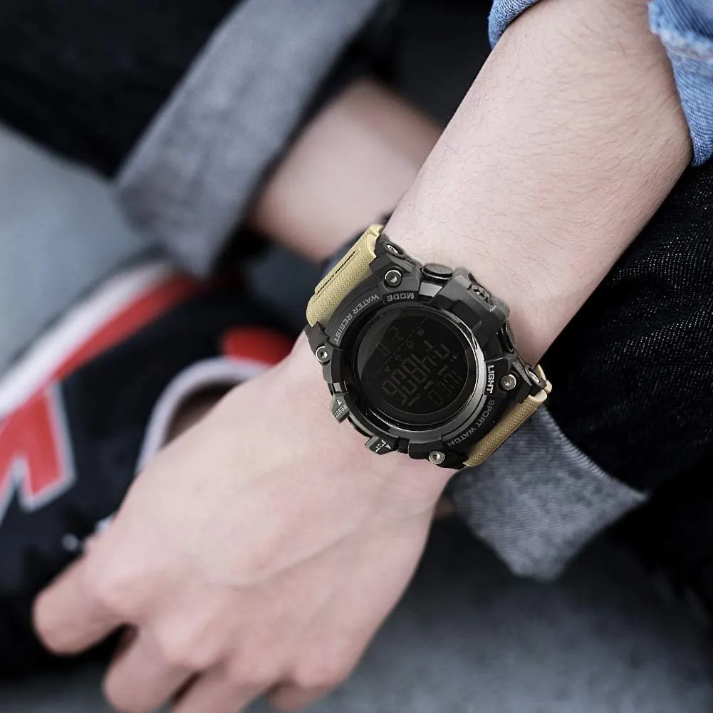 FANMIS Men's Digital Waterproof Sports Watch Military Multifunction Dual Time Stopwatch Alarm Backlight 50M Water Resistant Watch