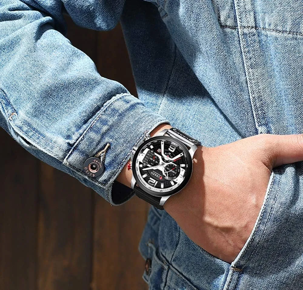 FANMIS Mens Luxury Watches Business Chronograph Dress Waterproof Leather Strap Analog Quartz Wrist Watch