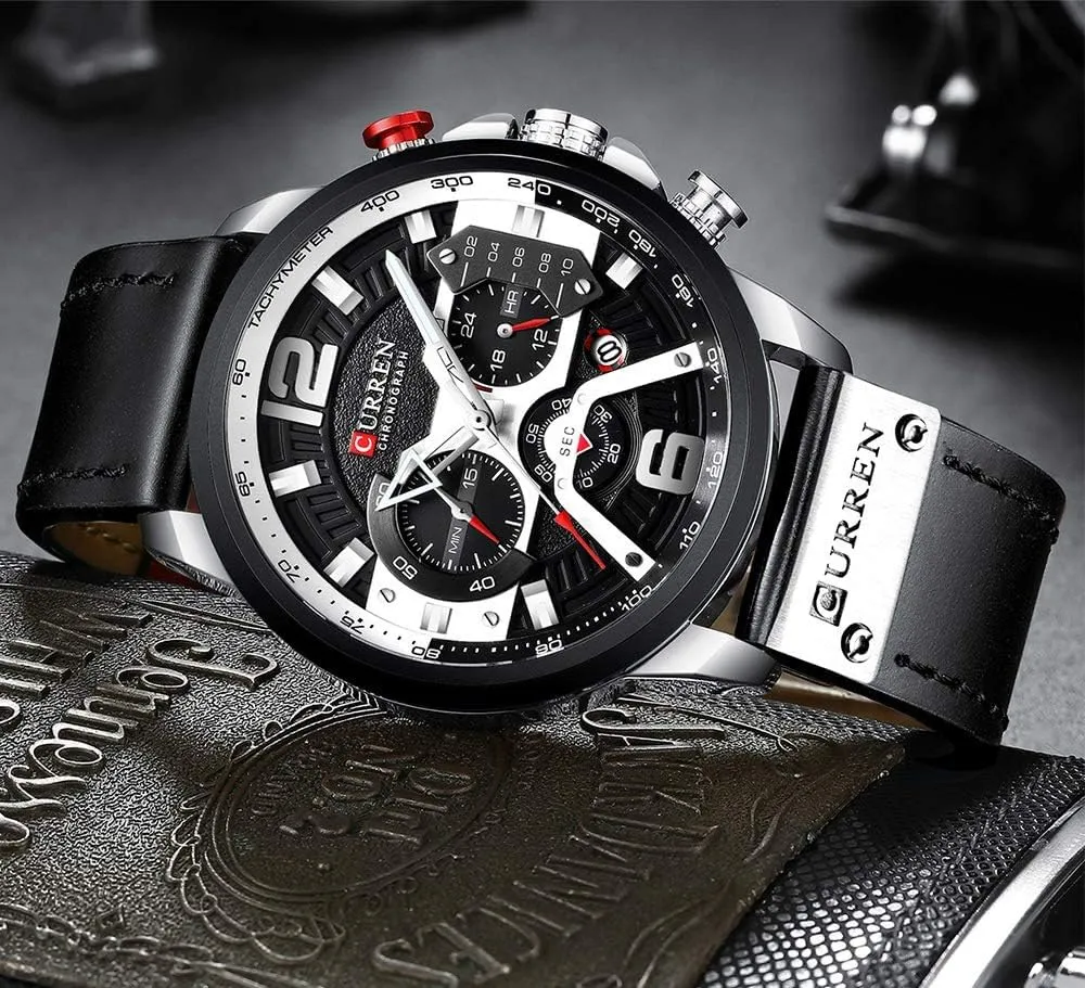FANMIS Mens Luxury Watches Business Chronograph Dress Waterproof Leather Strap Analog Quartz Wrist Watch