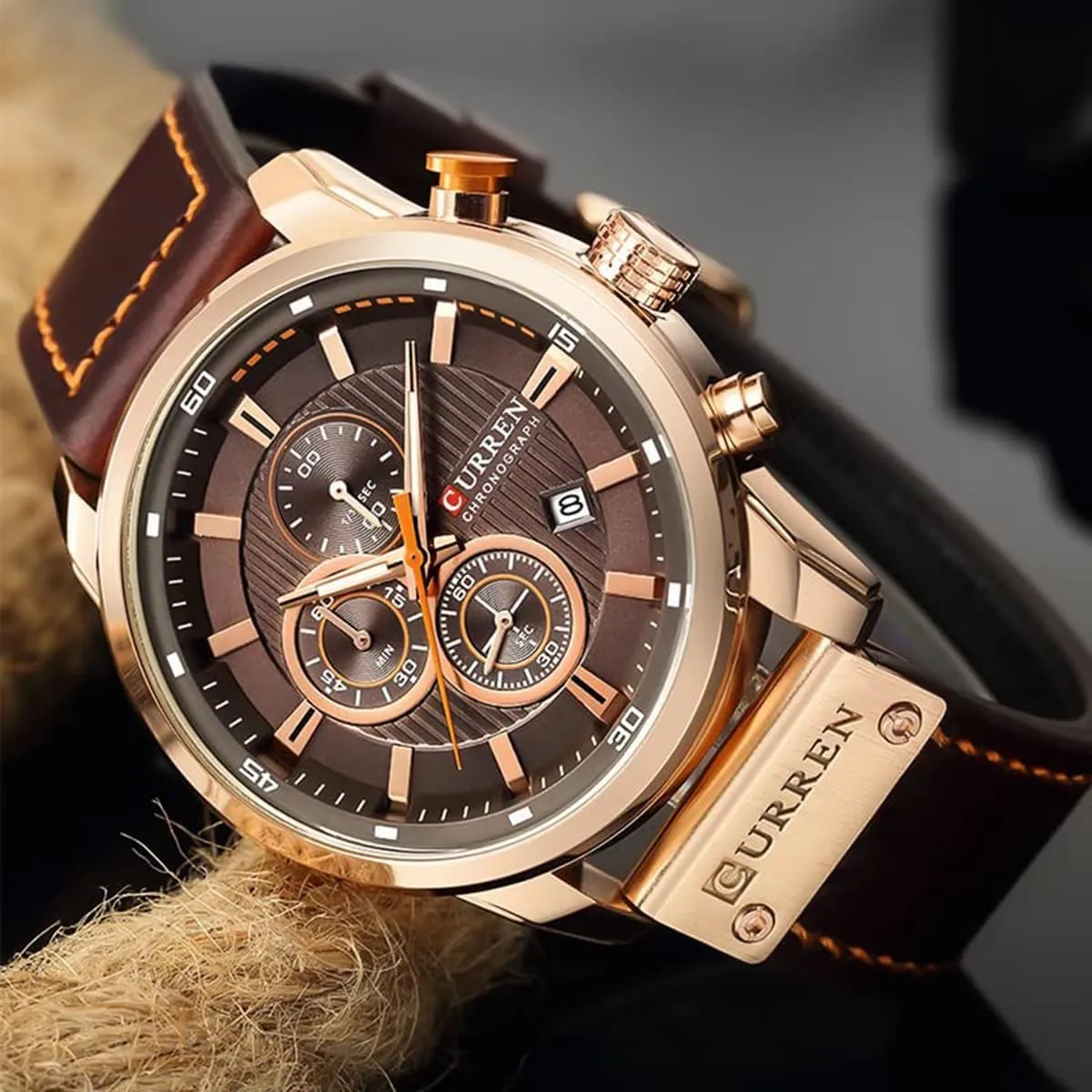 FANMIS Mens Sport Military Analog Quartz Watch Chronograph Classic Casual Business Dress Waterproof Watch Multifunctional Wristwatch with Leather Strap