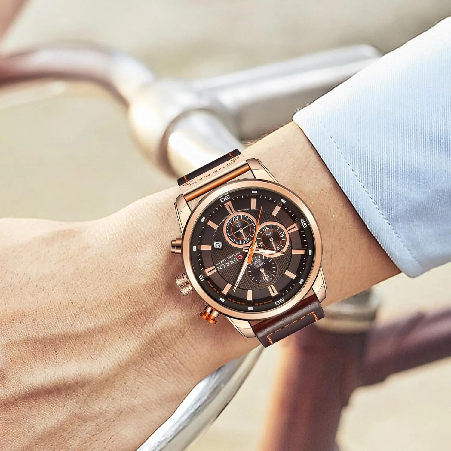 FANMIS Mens Sport Military Analog Quartz Watch Chronograph Classic Casual Business Dress Waterproof Watch Multifunctional Wristwatch with Leather Strap
