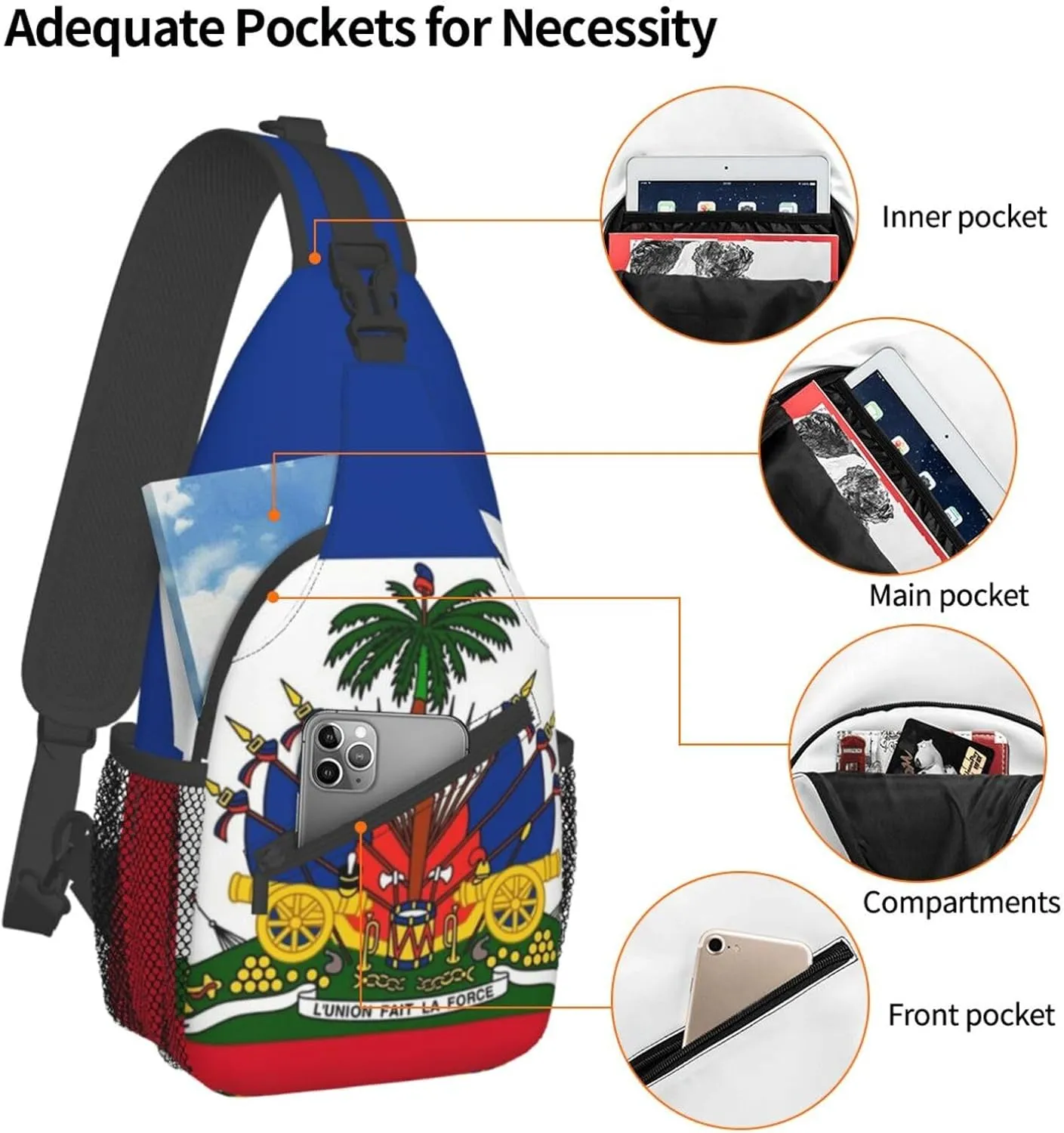 Fashion Haiti Flag Sling Backpack, Multipurpose Haitian Flag Crossbody Shoulder Bag Travel Hiking Daypack for Women Men