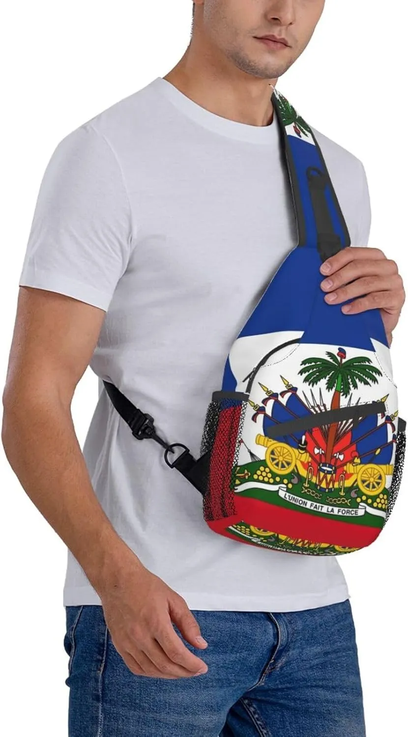 Fashion Haiti Flag Sling Backpack, Multipurpose Haitian Flag Crossbody Shoulder Bag Travel Hiking Daypack for Women Men