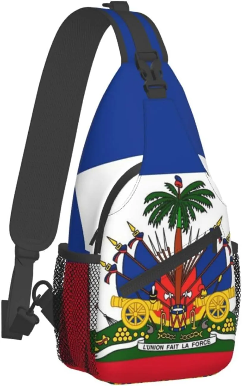 Fashion Haiti Flag Sling Backpack, Multipurpose Haitian Flag Crossbody Shoulder Bag Travel Hiking Daypack for Women Men
