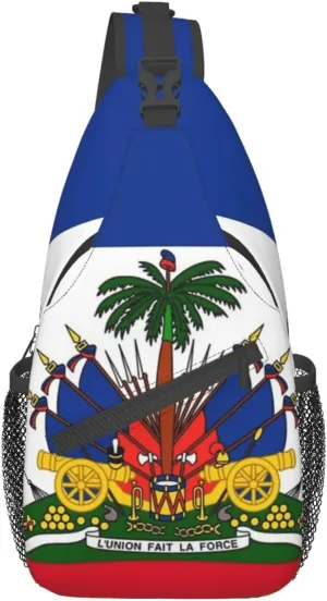 Fashion Haiti Flag Sling Backpack, Multipurpose Haitian Flag Crossbody Shoulder Bag Travel Hiking Daypack for Women Men