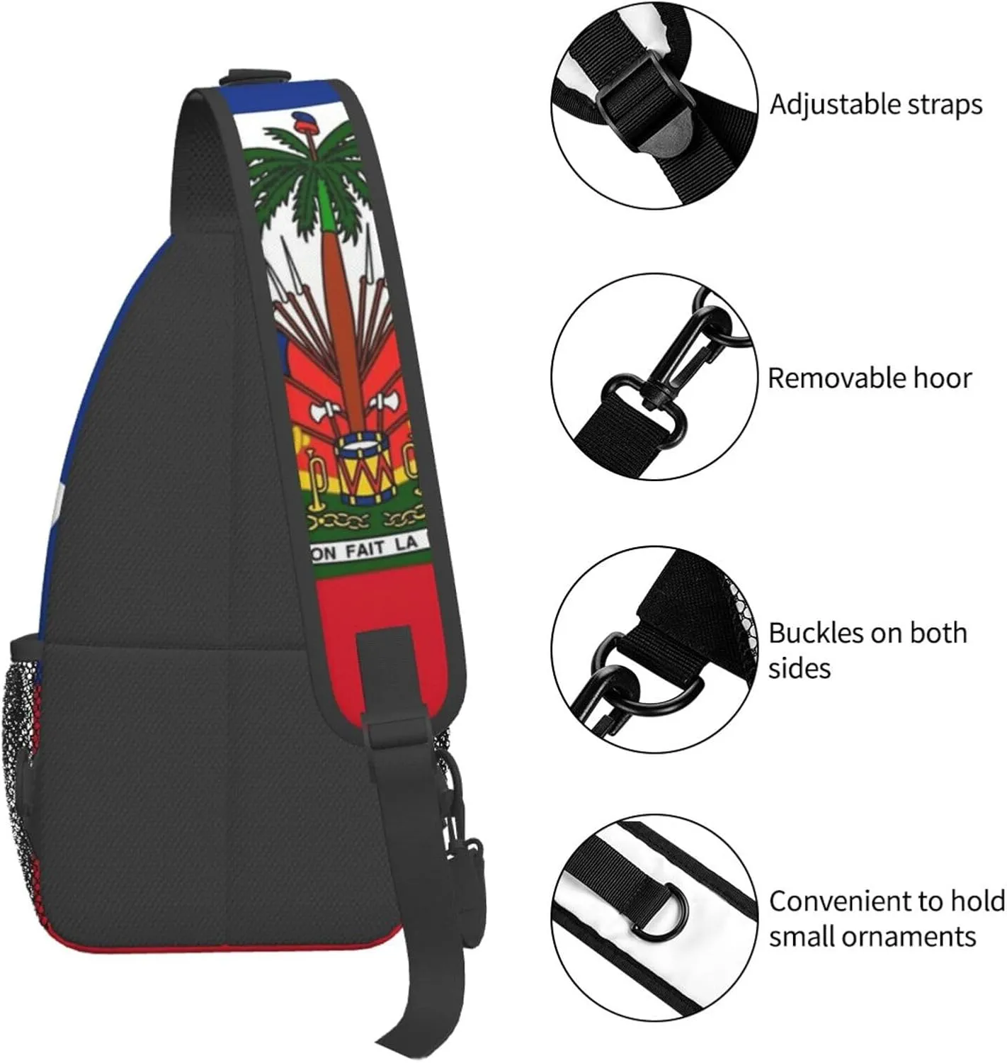 Fashion Haiti Flag Sling Backpack, Multipurpose Haitian Flag Crossbody Shoulder Bag Travel Hiking Daypack for Women Men