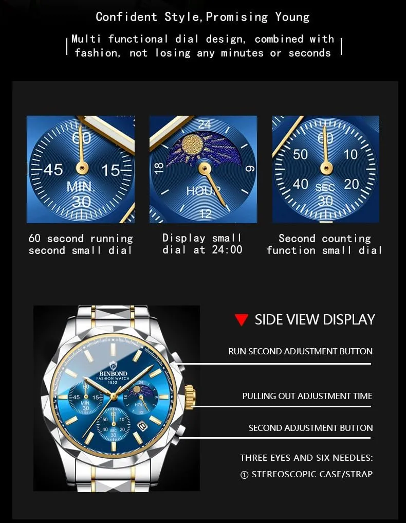 Fashion Men Business Quartz Watch Waterproof Luminous Date Chronograph Men's Sports Watches Stainless Steel Male Analog Clock Gifts Watch
