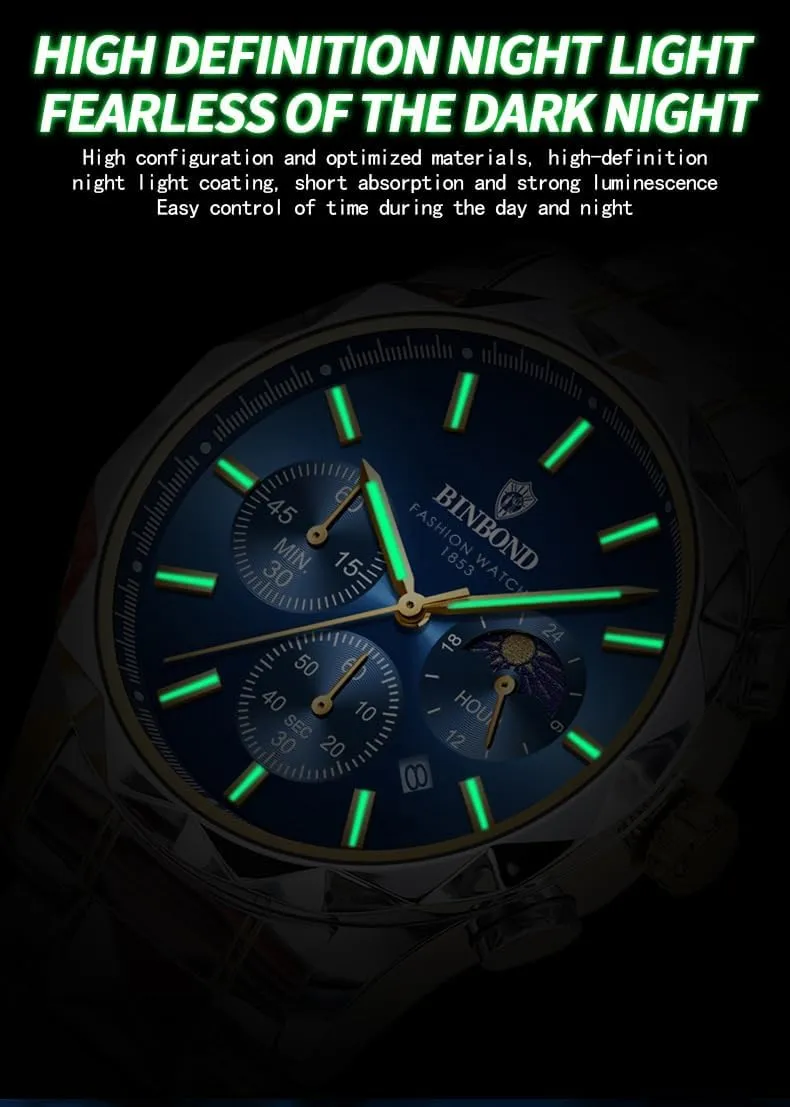 Fashion Men Business Quartz Watch Waterproof Luminous Date Chronograph Men's Sports Watches Stainless Steel Male Analog Clock Gifts Watch