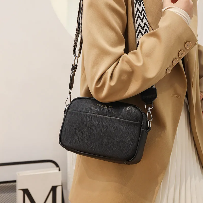Fashion Shoulder Crossbody Bags With Rhombus Embroidered Wide Shoulder Strap