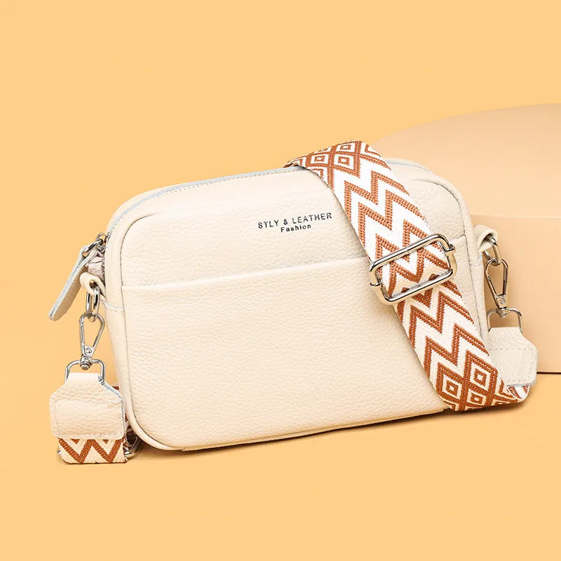 Fashion Shoulder Crossbody Bags With Rhombus Embroidered Wide Shoulder Strap