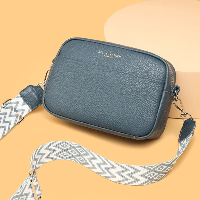 Fashion Shoulder Crossbody Bags With Rhombus Embroidered Wide Shoulder Strap