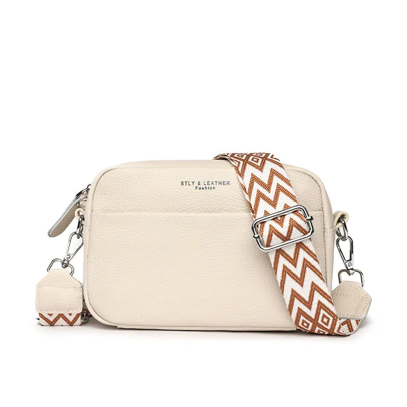 Fashion Shoulder Crossbody Bags With Rhombus Embroidered Wide Shoulder Strap