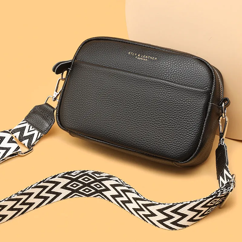Fashion Shoulder Crossbody Bags With Rhombus Embroidered Wide Shoulder Strap