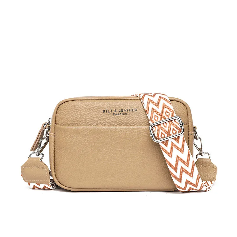 Fashion Shoulder Crossbody Bags With Rhombus Embroidered Wide Shoulder Strap